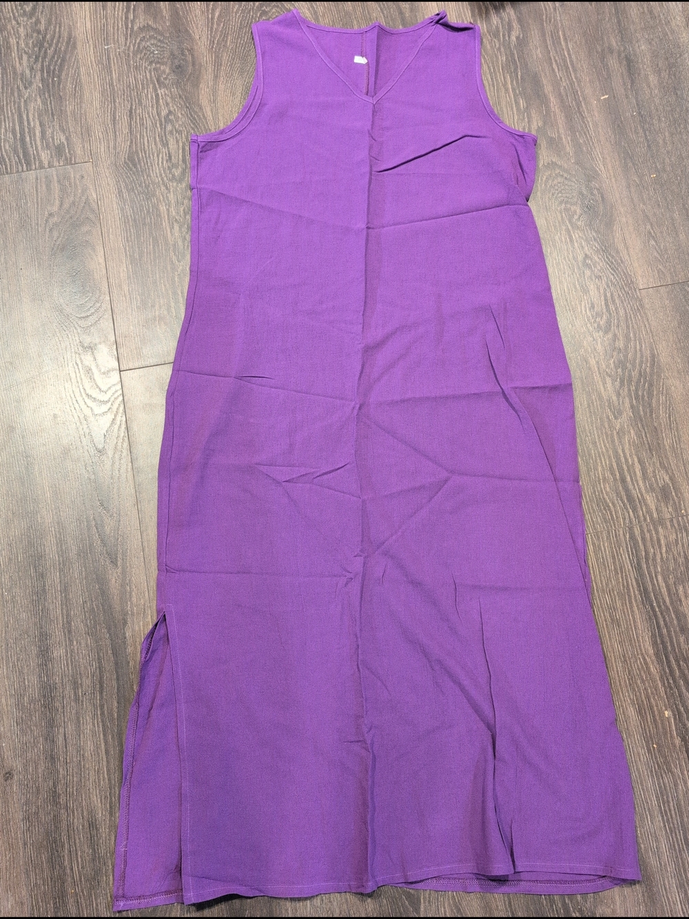 Women’s Solid Purple V-Neck Sleeveless Maxi Dress Linen Long Length Regular XL